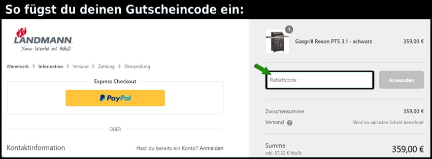 Landmann Gutschein einfuegen und sparen schwarz