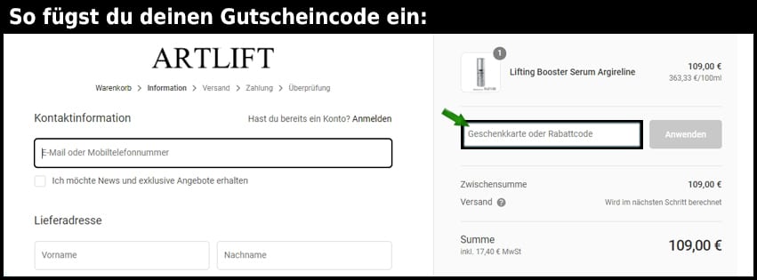 artlift-cosmetics Gutschein einfuegen und sparen schwarz