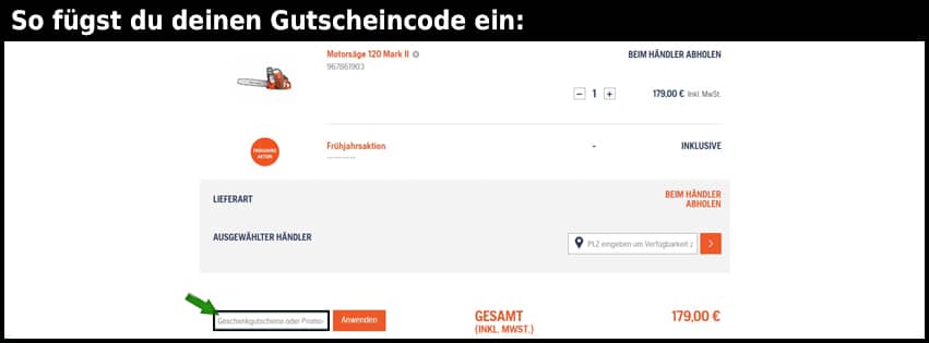 husqvarna Gutschein einfuegen und sparen schwarz