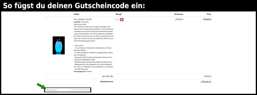 joouls.com Gutschein einfuegen und sparen schwarz