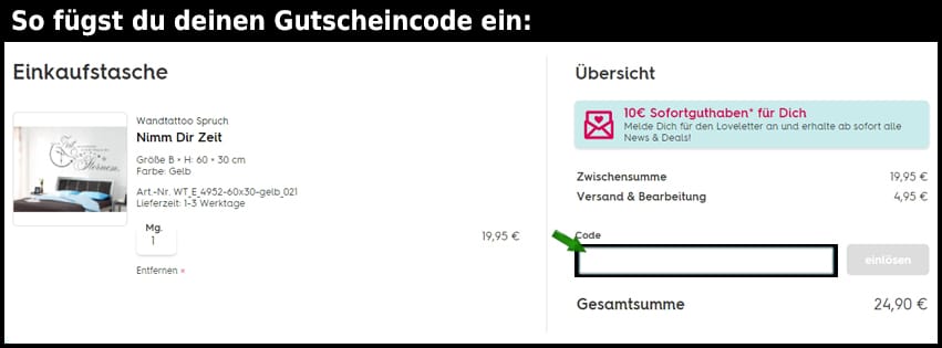 klebefieber Gutschein einfuegen und sparen schwarz