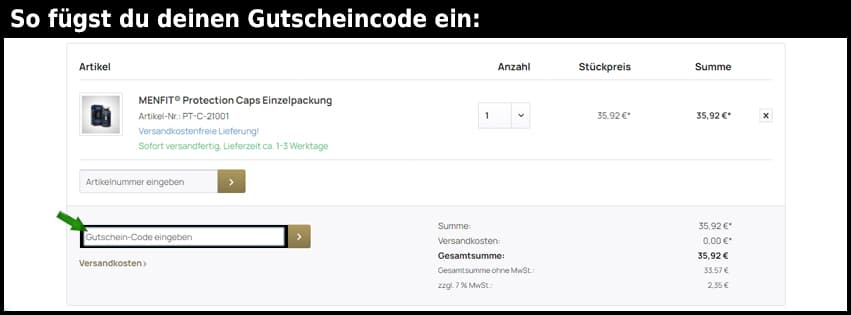 menfit Gutschein einfuegen und sparen schwarz