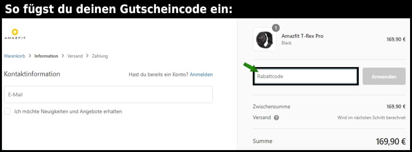 amazfit Gutschein einfuegen und sparen schwarz