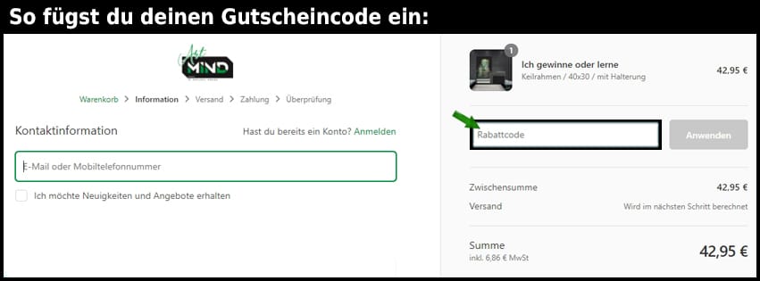 art-mind Gutschein einfuegen und sparen schwarz