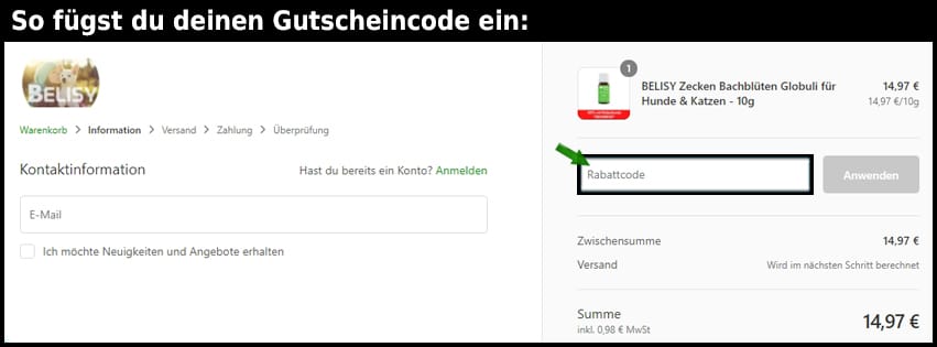 belisy Gutschein einfuegen und sparen schwarz
