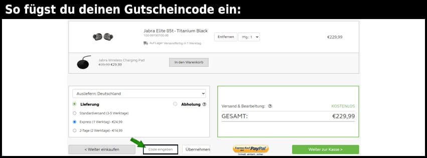 jabra Gutschein einfuegen und sparen schwarz