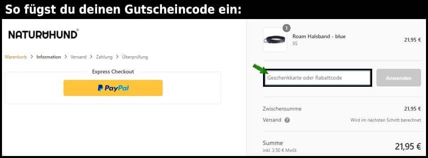 naturahund Gutschein einfuegen und sparen schwarz