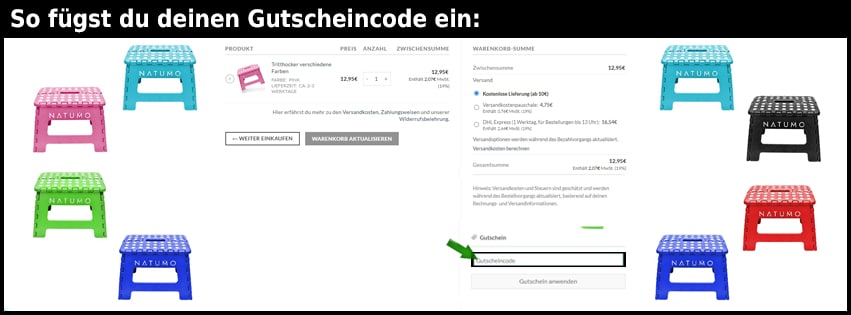 natumo Gutschein einfuegen und sparen schwarz