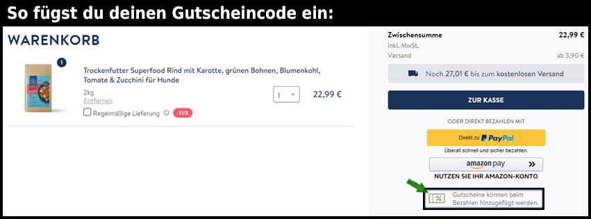 petsdeli Gutschein einfuegen und sparen schwarz