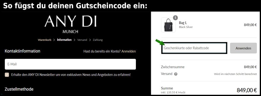 any-di Gutschein einfuegen und sparen schwarz