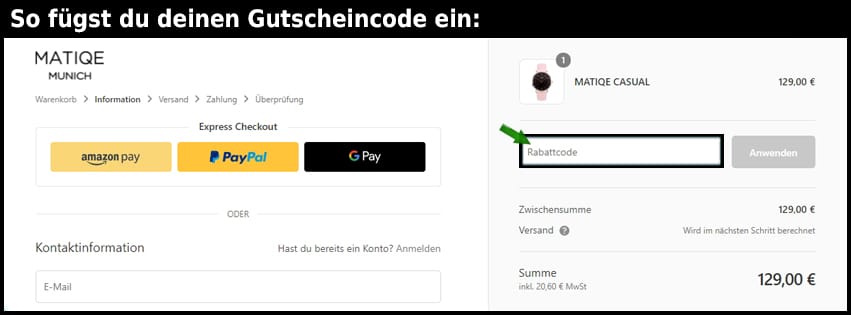 matiqe Gutschein einfuegen und sparen schwarz