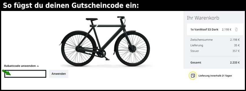 vanmoof Gutschein einfuegen und sparen schwarz