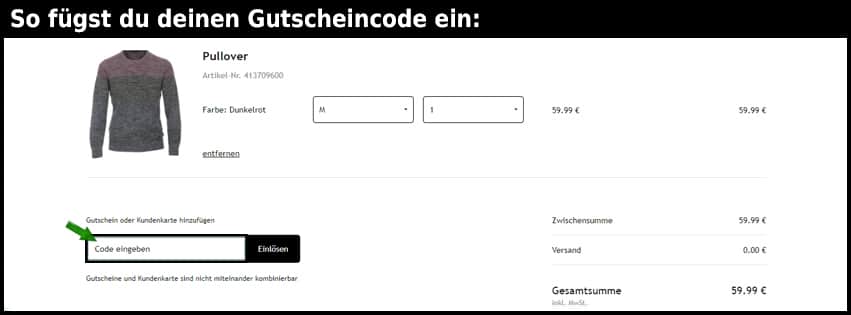 casamoda Gutschein einfuegen und sparen schwarz