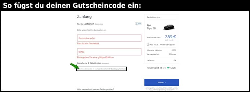 finn.auto gutscheine - rabattcode einfuegen