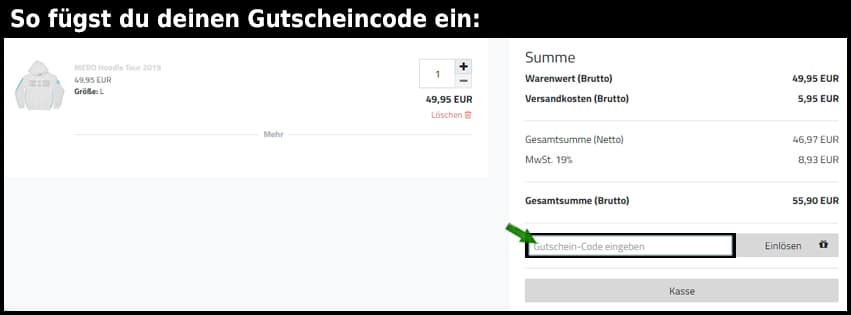 mero-shop Gutschein einfuegen und sparen schwarz