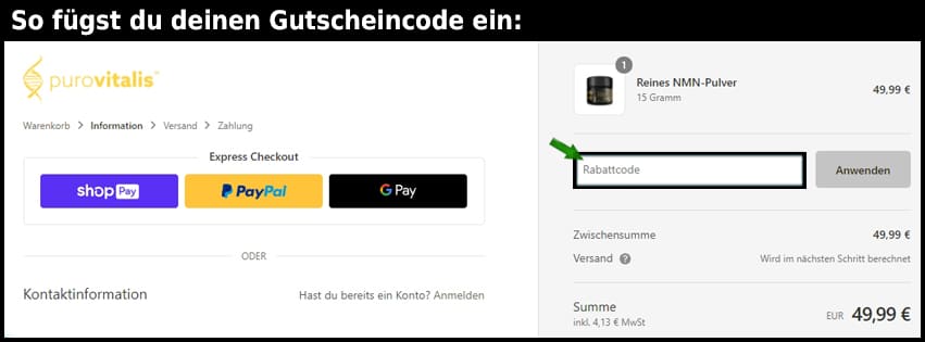 purovitalis Gutschein einfuegen und sparen schwarz