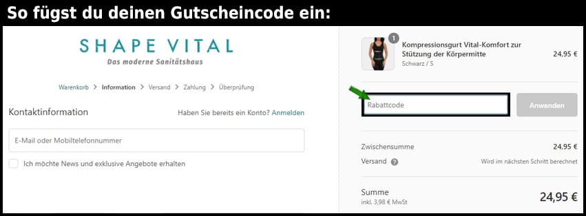 shapevital Gutschein einfuegen und sparen schwarz
