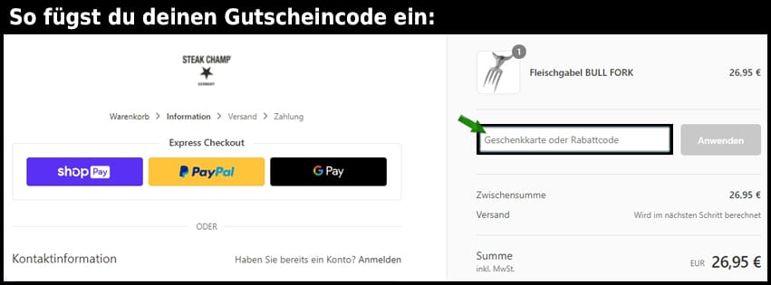 steakchamp Gutschein einfuegen und sparen schwarz