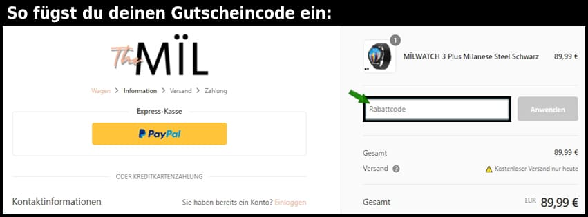 themilbrand Gutschein einfuegen und sparen schwarz
