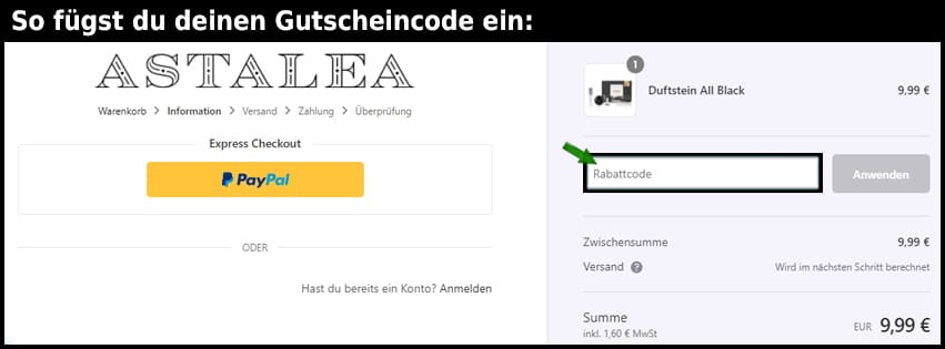 astalea Gutschein einfuegen und sparen schwarz