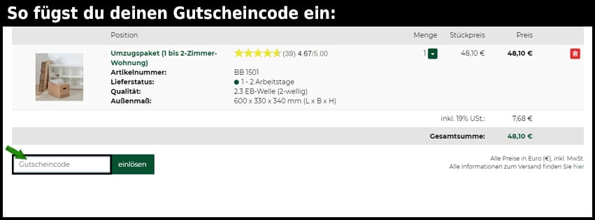 der-umzugsshop.de Gutschein einfuegen und sparen schwarz