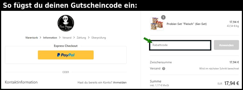 fraupoppes Gutschein einfuegen und sparen schwarz