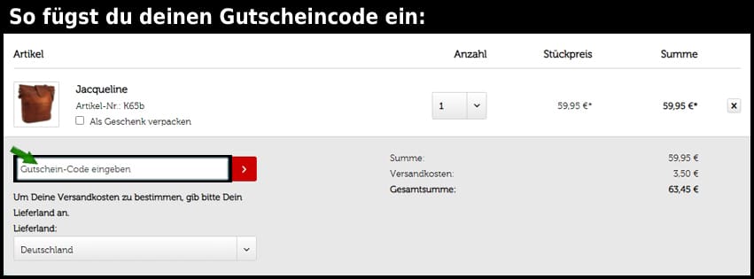 gusti-leder Gutschein einfuegen und sparen schwarz