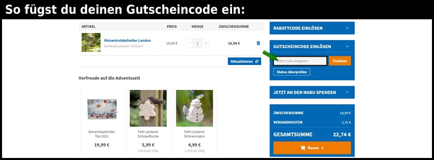 nabu-shop Gutschein einfuegen und sparen schwarz