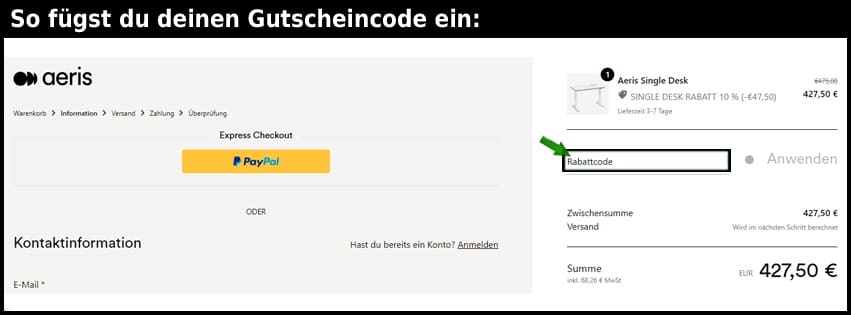 aeris Gutschein einfuegen und sparen schwarz