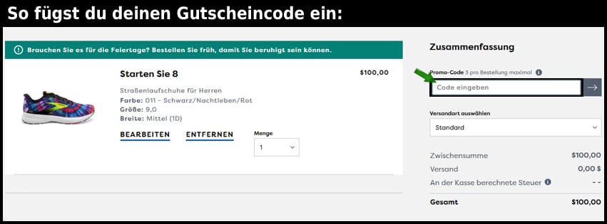brooksrunning Gutschein einfuegen und sparen schwarz