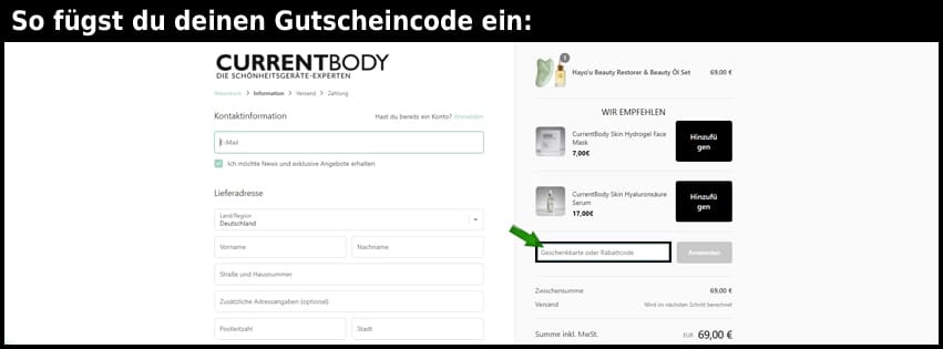 currentbody Gutschein einfuegen und sparen schwarz