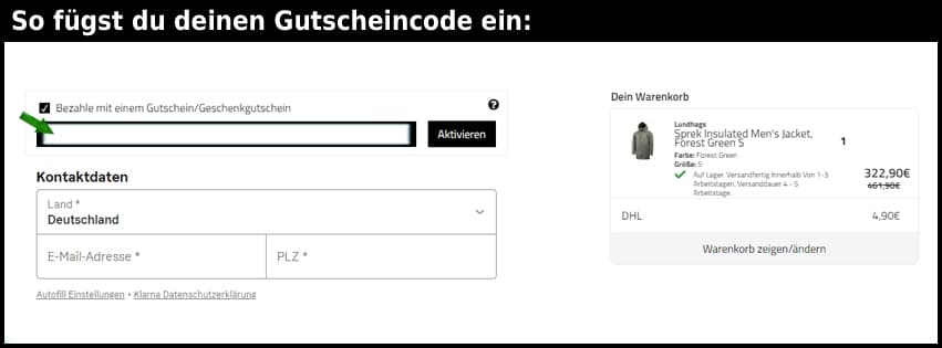 outnorth Gutschein einfuegen und sparen schwarz