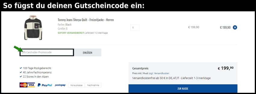 sportler Gutschein einfuegen und sparen schwarz