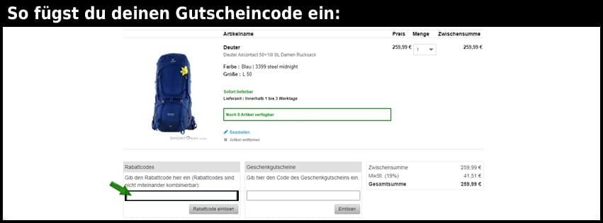 sportokay.com Gutschein einfuegen und sparen schwarz