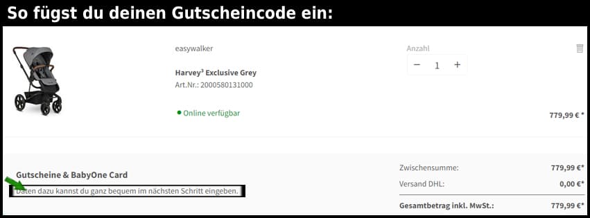 babyone Gutschein einfuegen und sparen schwarz