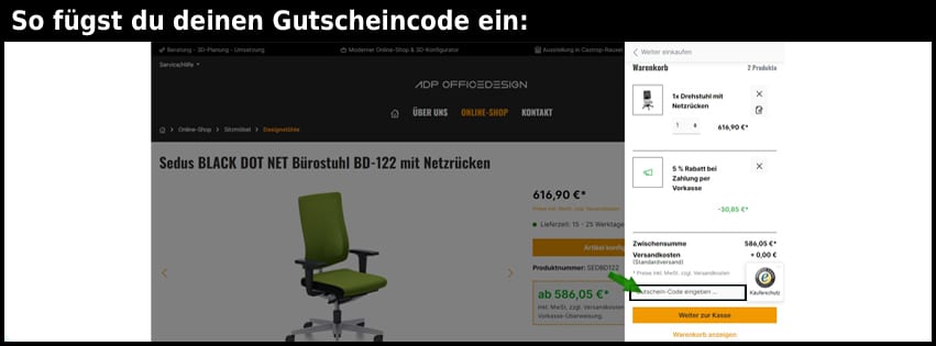 adp-officedesign Gutschein einfuegen und sparen schwarz