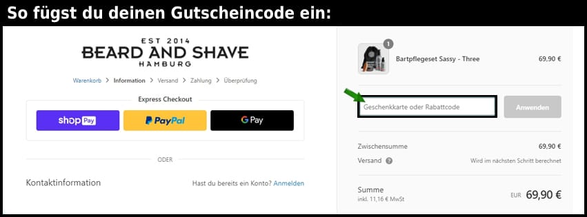 beardandshave Gutschein einfuegen und sparen schwarz