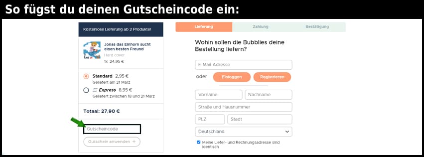 bubblydoo Gutschein einfuegen und sparen schwarz