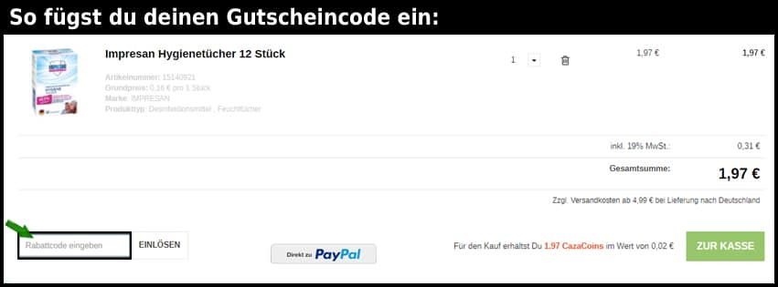cazami Gutschein einfuegen und sparen schwarz
