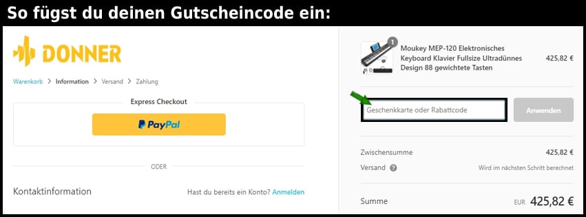 donnerde Gutschein einfuegen und sparen schwarz