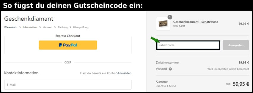 geschenkdiamant Gutschein einfuegen und sparen schwarz