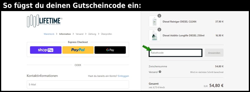 lifetime24 Gutschein einfuegen und sparen schwarz
