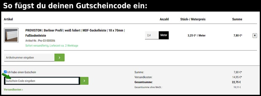 profisockelleisten.de Gutschein einfuegen und sparen schwarz