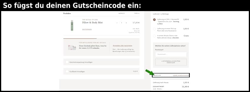 rituals Gutschein einfuegen und sparen schwarz