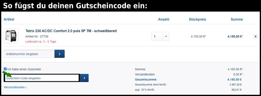 schweisstechnikno1-shop Gutschein einfuegen und sparen schwarz