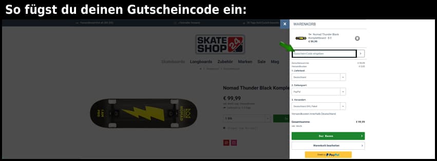 skateshop24 Gutschein einfuegen und sparen schwarz