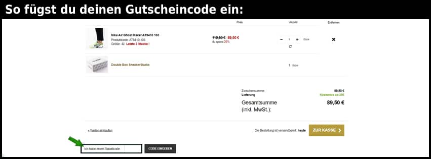 sneakerstudio Gutschein einfuegen und sparen schwarz