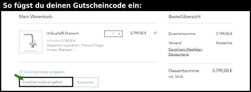 urquellediamant Gutschein einfuegen und sparen schwarz