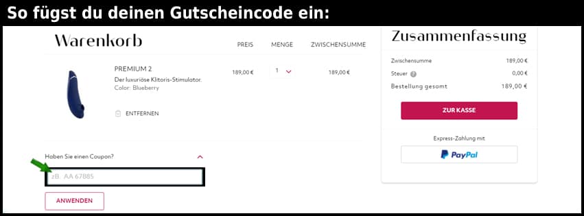 womanizer Gutschein einfuegen und sparen schwarz