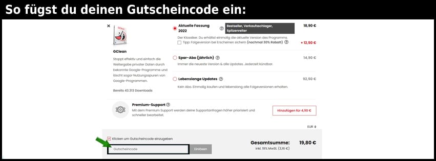 abelssoft Gutschein einfuegen und sparen schwarz